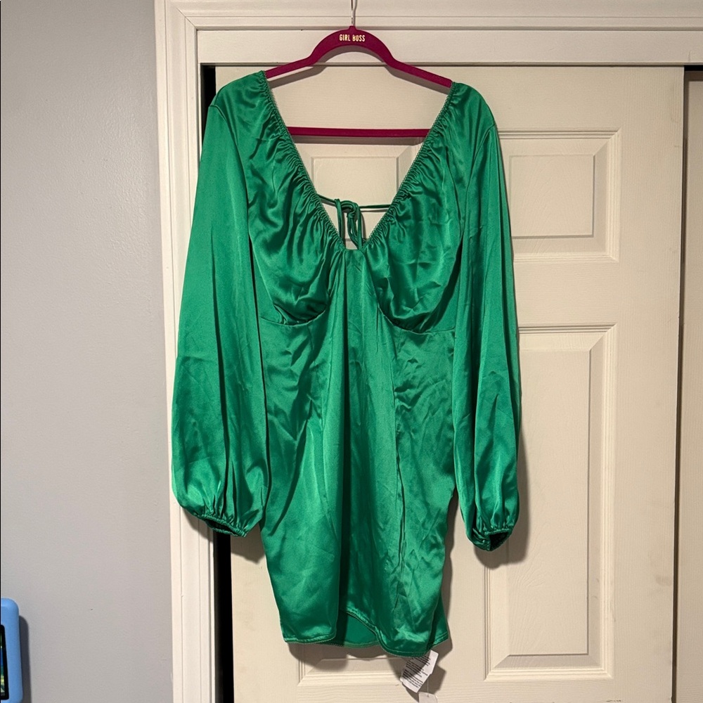 ASOS Emerald Satin  long sleeve dress
